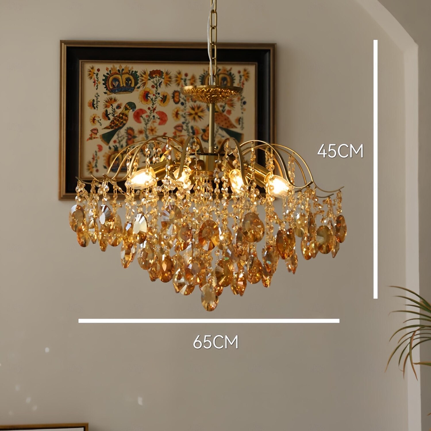 Kronleuchter Deckenleuchte 1 Kopf warmes Licht 50/65/80 cm Kristalllampe Zweig Eisen Vollspektrum romantisches Retro-Licht Luxus Schlafzimmer Esszimmer Wohnzimmer 110–240 V 2025 - $549.99 –P8