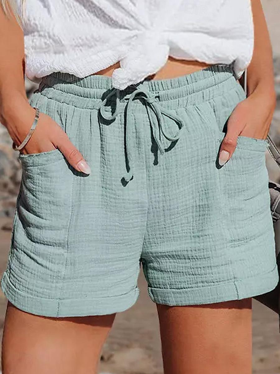 Mulheres Shorts inspirados em linho chinês Calção Básico Casual Curto Cintura Alta Tecido Bolsos Design de cordão elástico Corte alto Respirabilidade Macio Micro-Elástica Casual / Diário Final de de 2025 por $25.99 –P1