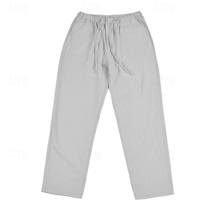 Men's Linen Pants Trousers Summer Pants Beach Pants Pocket Drawstring Elastic Waist Plain Comfort Breathable Vacation Daily Holiday Hawaiian Boho ArmyGreen Black 2025 - $21.99 –P10
