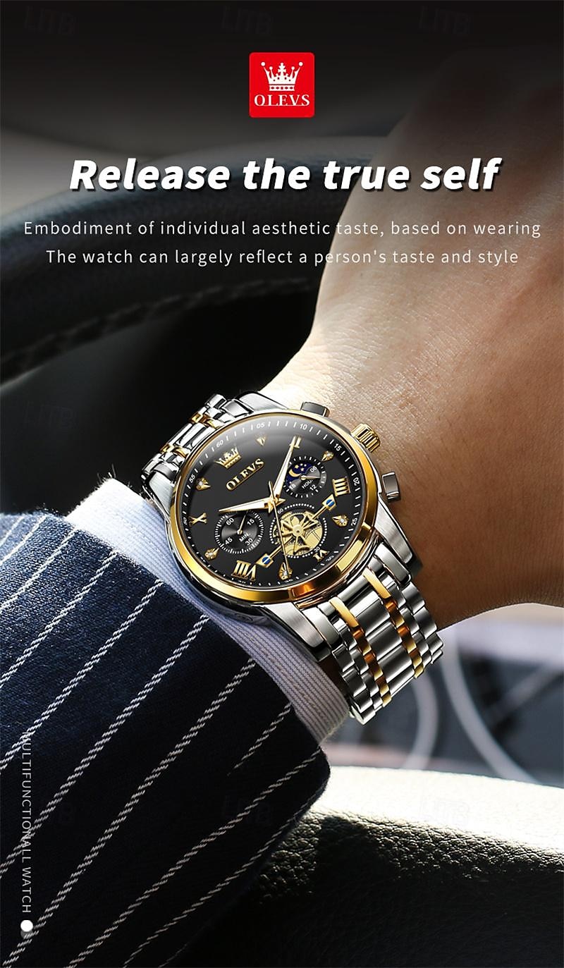 New Olevs Brand Men'S Watch Luminous Chronograph 24-Hour Indication Quartz Watch Business Steel Belt Men'S Waterproof Wristwatch 2025 - $34.99 –P14