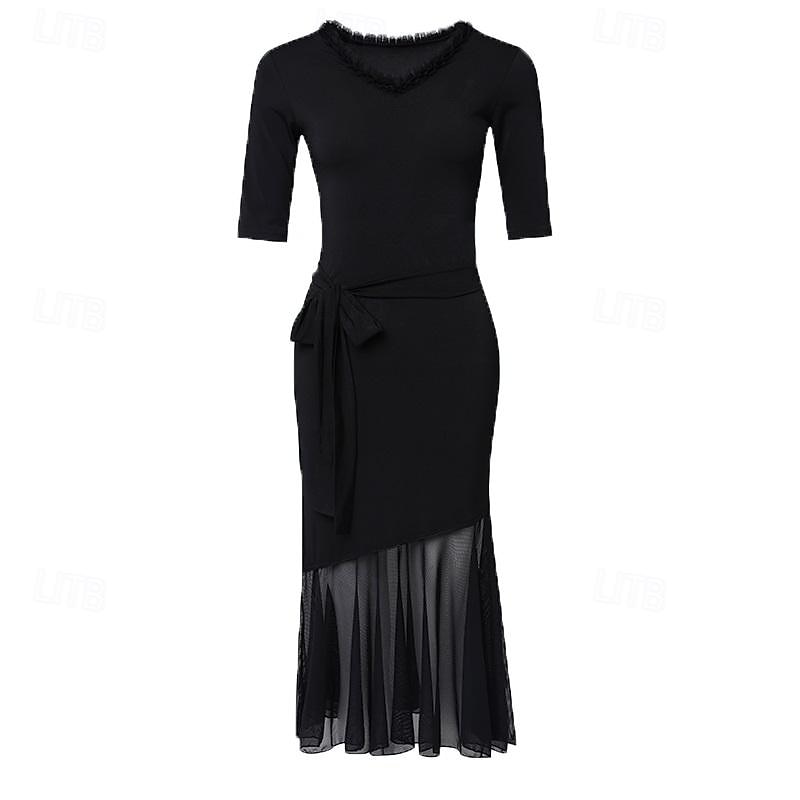 Dans Latin Dans de Societate Rochie Culoare Pură Despicare Tul Pentru femei Performanță Antrenament Manșon Jumate Înalt Amestec Bumbac 2025 - $37.99 –P1