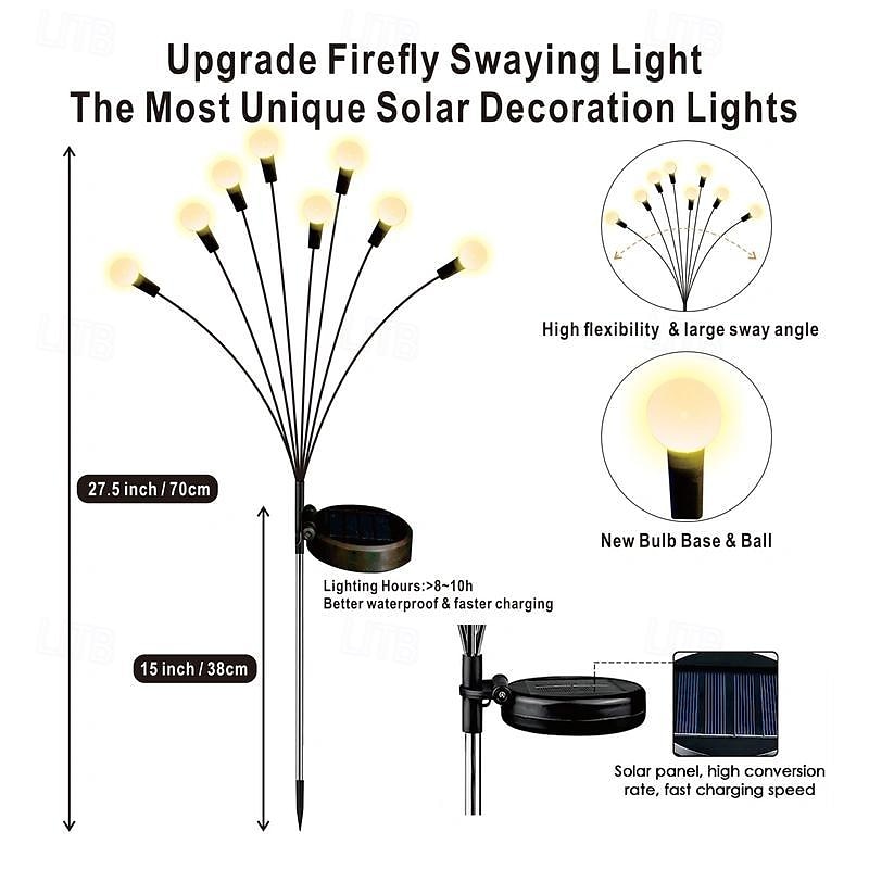 1pc Outdoor Solar Firefly Swaying Light 8 LED for Garden Yard Patio Pathway Decorations Outdoor 2025 - $11.49 –P3