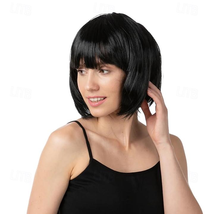 Short Bob Wig with Bangs Heat Resistant Synthetic Straight Wigs for Women Cute Dark Ash Blonde blended with Blonde 10 inches Light Brown Black Brown Light Blonde Blonde 2025 - $20.99 –P5