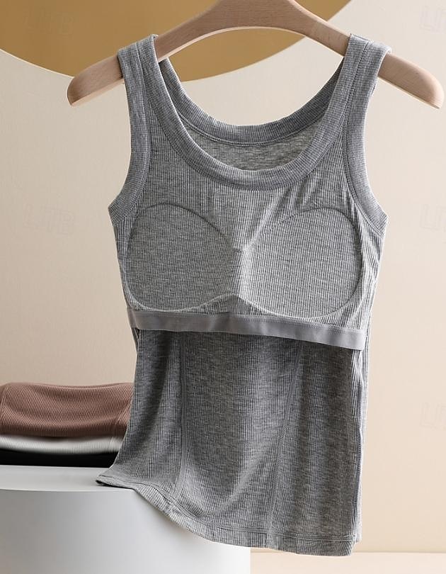 Damen Top Camisole Basic Ärmellos Reguläre Tops Rundhalsausschnitt Schwarz Weiß Braun Grau Sommer 2025 - $21.99 –P4