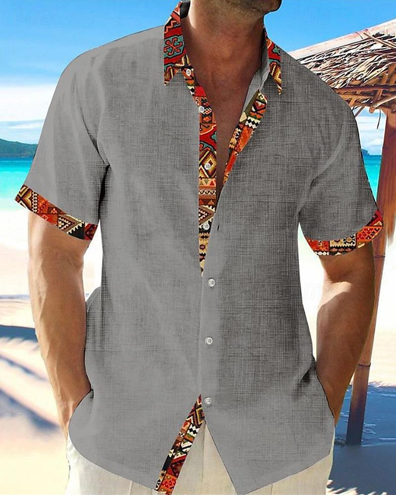 Per uomo Camicia Camicia Estiva Camicia casual Camicia da Spiaggia Camicia con Bottoni Bianco Rosa Azzurro cielo Grigio Manica Corta Blocco di colori Tribale Bavero Vacanza Camicia hawaiana Splice del 2025 a $21.99 –P3
