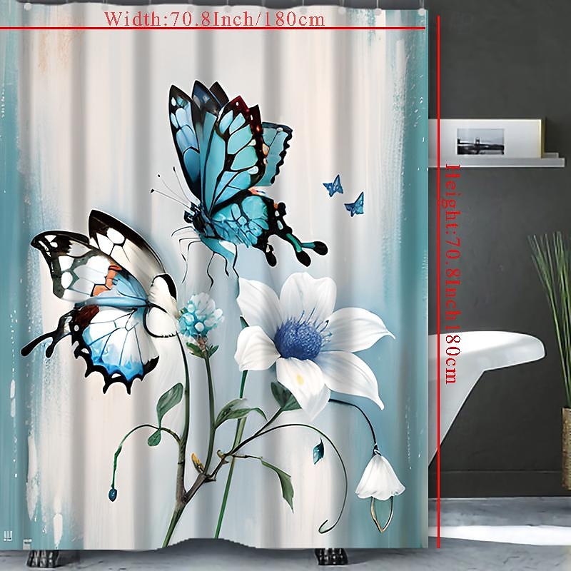 Pillangó fürdőszobai dekó 4 db-os zuhanyfüggöny szett 180cm*180cm(70"*70") fürdőszobai szettek modern otthoni fürdőszobai dekoráció fürdőszőnyeg U alakú és WC fedél szőnyeg 12 kampóval 2025 - $41.99 –P6