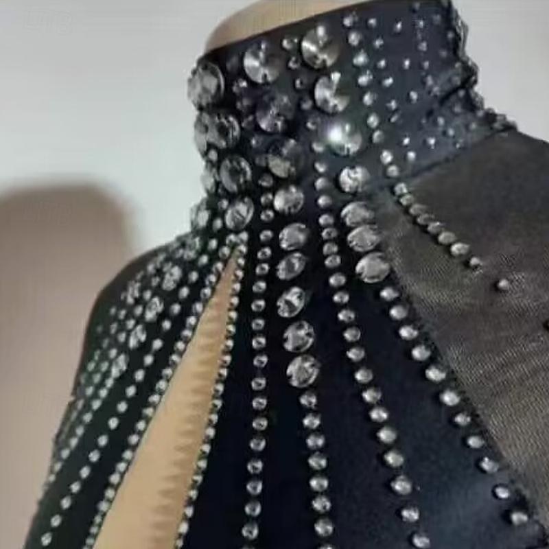 Latein-Tanz Kleid Strass Niete Perlenstickerei Damen Mädchen Leistung Ausbildung Langarm Normal Polyester-Taft 2025 - $292.59 –P3