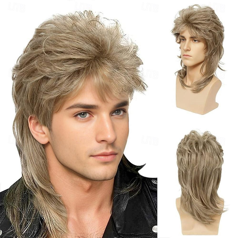 Parrucche Mullet da Uomo Sallcks Marroni Ricci Retro 70s 80s Costume Cosplay Parrucca Rocker Disco Show Parrucca - Marrone Chiaro Parrucche di Halloween del 2025 a $20.99 –P7