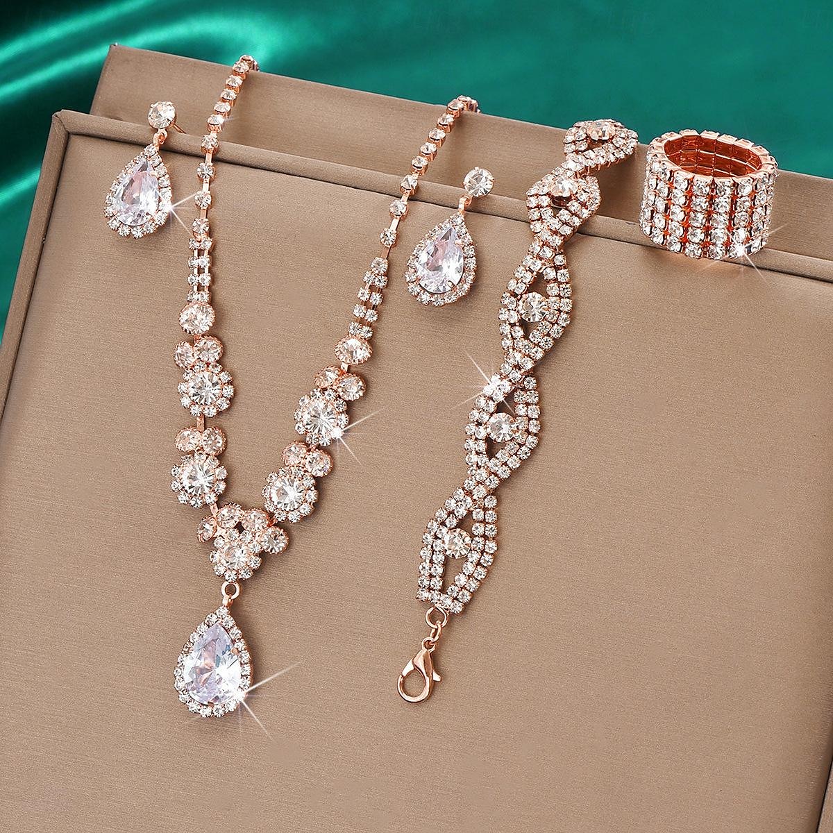 Schmuckset 5 Stück Strass Aleación Haken Ohrringe Halsketten Armbänder Damen Elegant Modisch Zierlich Geometrisch Geometrische Form Schmuck-Set Für Hochzeit Party Jahrestag 2025 - $21.99 –P4