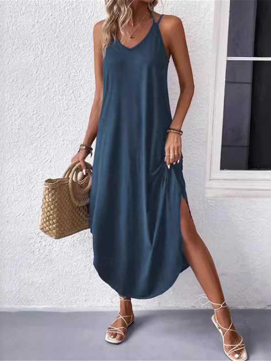 Pentru femei Rochie Maxi Rochie neagra Rochie casual Rochie de Cocktail Rochie formala Șic Stradă Maxi Casual Vacanță Stradă Concediu Fit regulat Fără manșon Cu Bretele Negru Roșu Vin Bleumarin Verde 2026 - $28.99 –P11