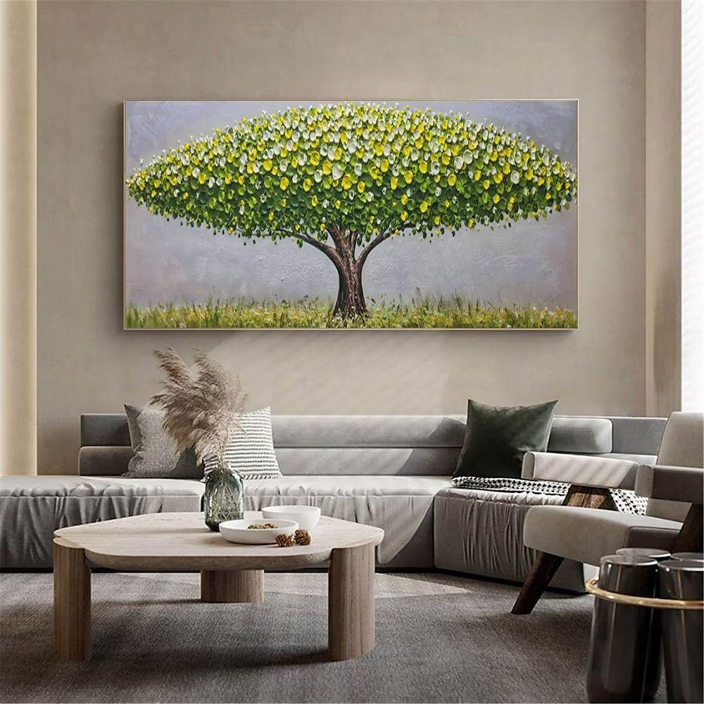 handgemaakt olieverfschilderij canvas muurkunst decoratie modern abstract 3d paletmes groen geldboom voor huisdecoratie gerold frameloos ongerekt schilderij 2025 - $100.99 –P1