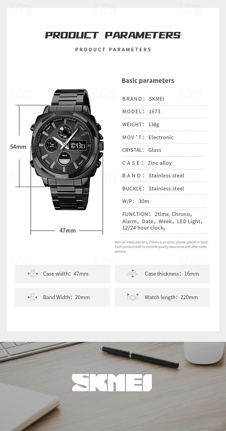 SKMEI Men's Full Steel LED Electronic Watch, Luxury Dual Time, Chronograph Digital Clock, Sports Waterproof Wristwatch 2025 - $47.19 –P13