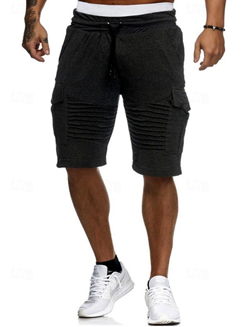 Men's Cargo Shorts Sweat Shorts Shorts Bermuda shorts Elastic Waist Multi Pocket Pleats Plain Comfort Sports Knee Length Outdoor Daily Fashion Streetwear Black White Micro-elastic 2025 - $17.99 –P7