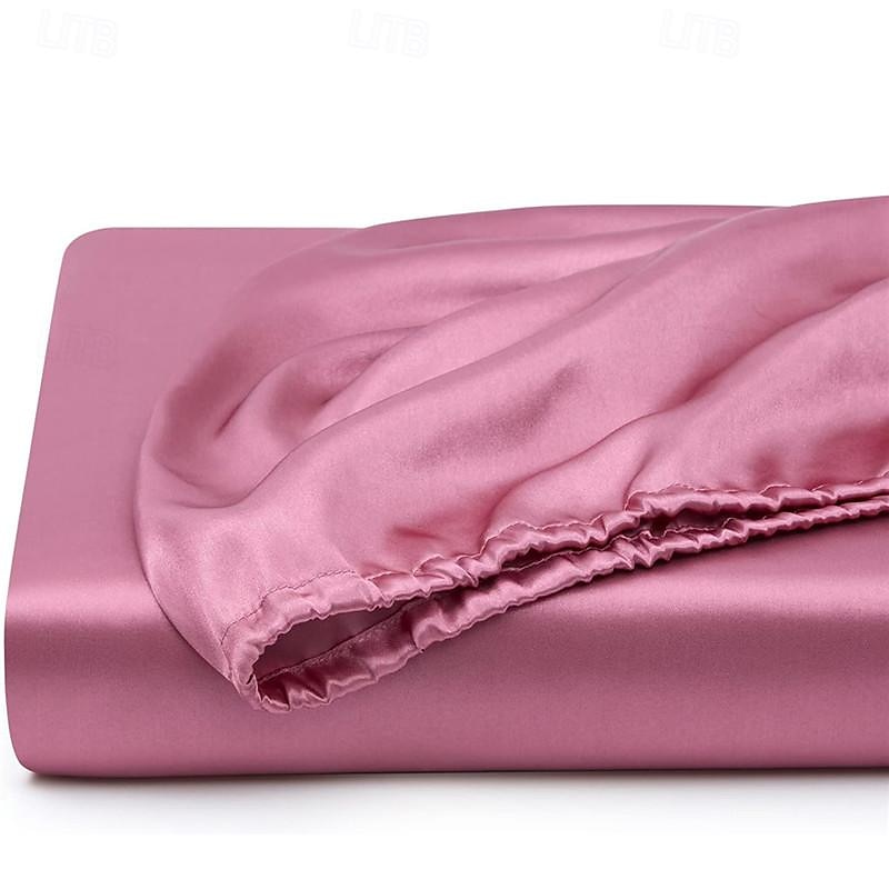 Cooling Satin Fitted Sheet Solid Color Mattress Cover with Elastic Band Bedsheet Single Double Queen King Size Fit Sheet 2025 - $18.49 –P10