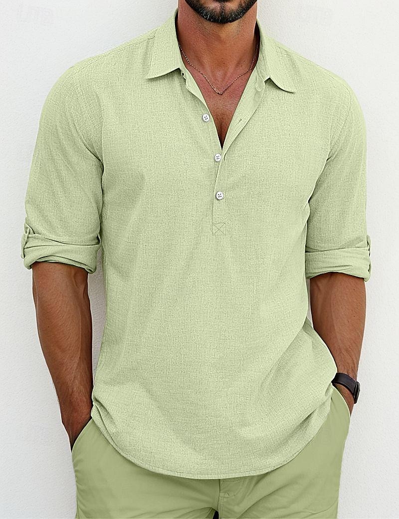 Per uomo Camicia Camicia di lino Camicia Estiva Abbigliamento da spiaggia Camicia con Bottoni Semplice Vacanza Casuale Nero Bianco Blu Verde Manica Lunga Bavero Primavera & Estate Abbigliamento del 2025 a $22.99 –P6