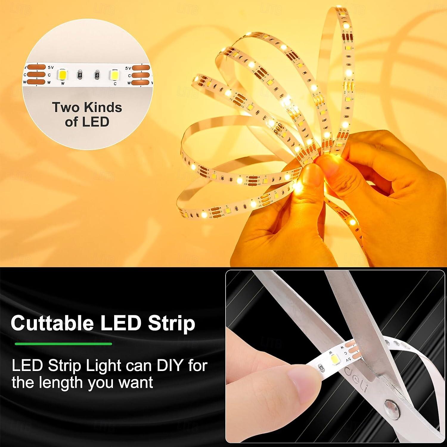 2025年 USB LED ストリップ ライト 3 色 テレビ用 1-5m USB 5V フレキシブル ライト ストリップ 粘着式 調光可能 デュアルカラー LED ライト ストリップ 2800k-6500k 温白色から昼光色まで 階段 ワードローブ キッチン 鏡などに最適  コレクション – $6.99 –P1