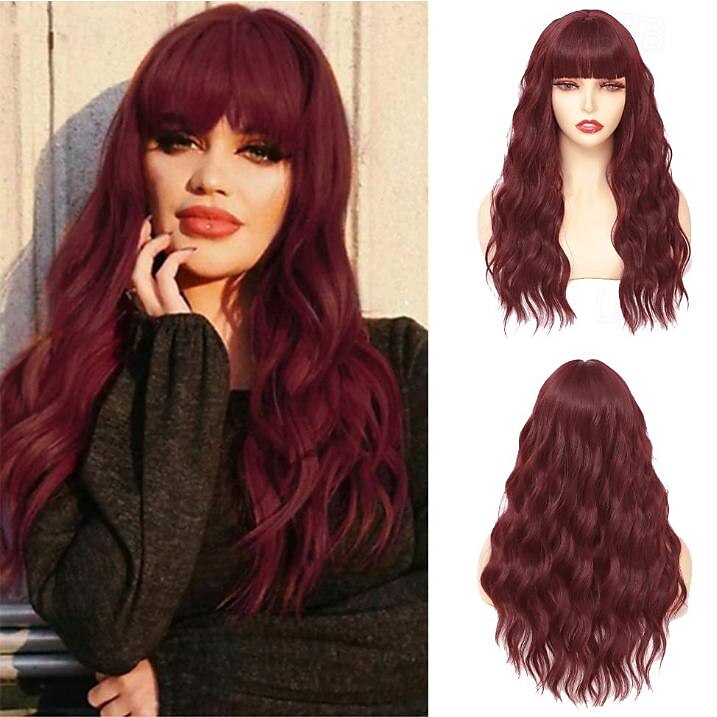 parrucche nere per le donne parrucche di capelli ricci ondulati lunghi da 18 pollici con frangia parrucche sintetiche di ricambio parrucca in fibra resistente al calore costume da festa del 2025 a $19.99 –P12
