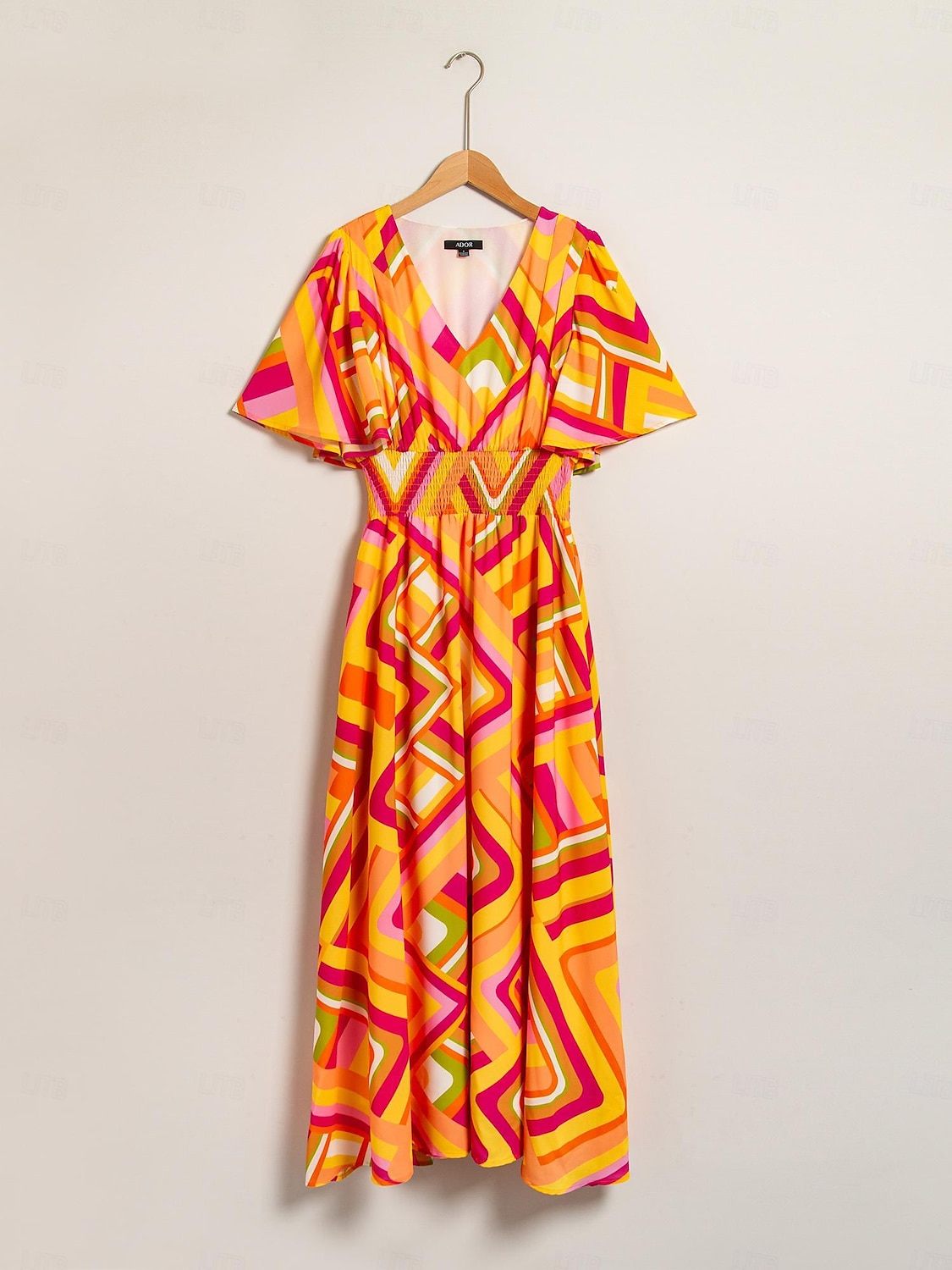 Damskie Sukienki szyfonowe Sukienka maxi Pomarańczowy Krótki rękaw Geometryczny Drukowanie Wiosna i lato W serek Sukienka wzór S M L 2025 - $131.99 –P8