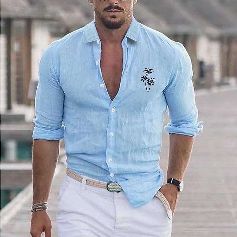Per uomo Camicia Camicia in cotone e lino Camicia bianca di cotone Camicia minimalista Aloha Camicia casual Camicia di cotone Palma Vacanza Camicia hawaiana Nero Bianco Rosa Grigio Manica Lunga Bavero del 2025 a $23.99 –P6