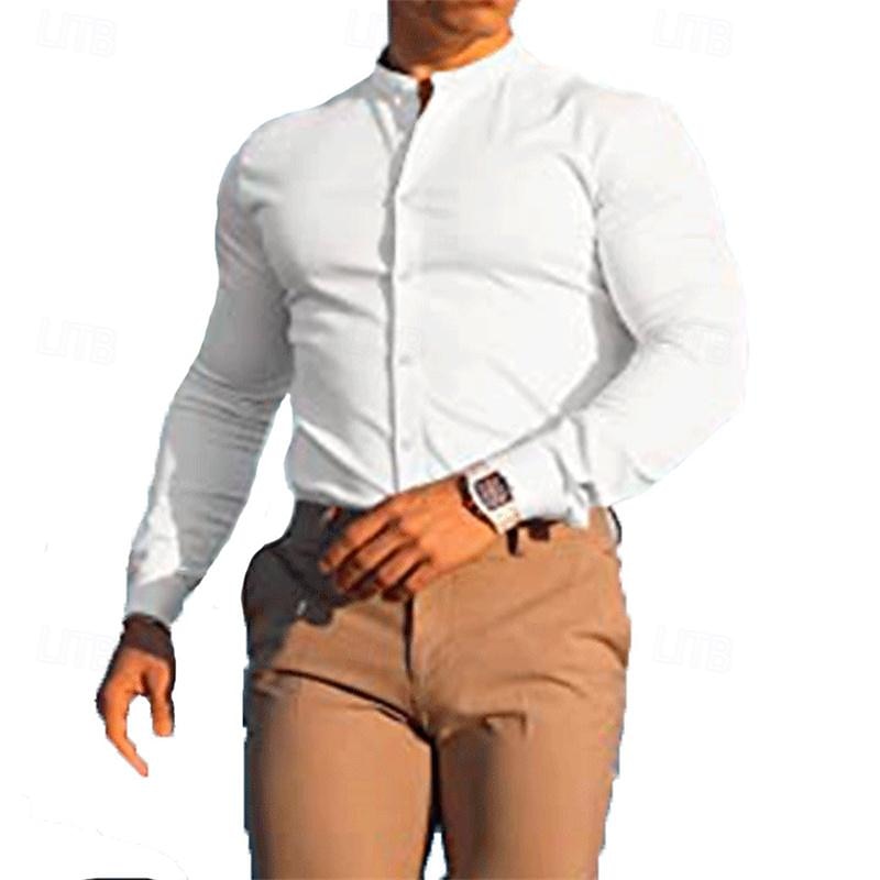 Herre Skjorte Sommerskjorte Uformell skjorte Strandskjorte Skjorte med knapper Svart Hvit Vin Navyblå Himmelblå Langermet عادي bestefars krage Båndkrage Feriereise Hawaiisk Klær Polyester Mote Fritid 2026 - $26.99 –P3