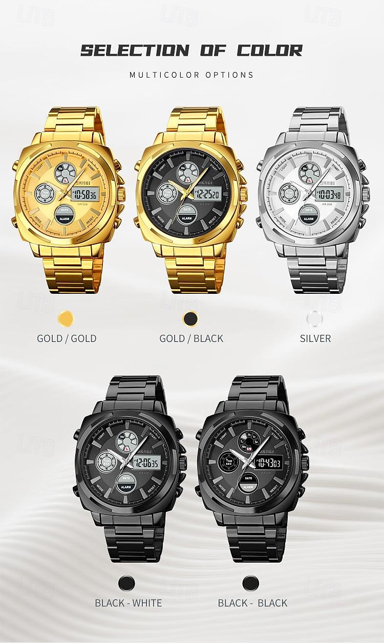 SKMEI Men's Full Steel LED Electronic Watch, Luxury Dual Time, Chronograph Digital Clock, Sports Waterproof Wristwatch 2025 - $47.19 –P12