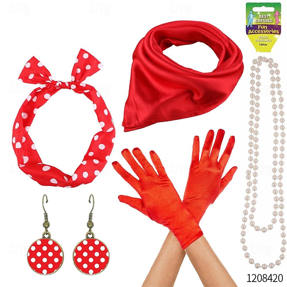 Completo anni '50 vestito svasato cintura 7 pezzi set di accessori anni '50 abito altalena vintage retrò costume cosplay da donna festa appuntamento festival del 2026 a $49.99 –P5