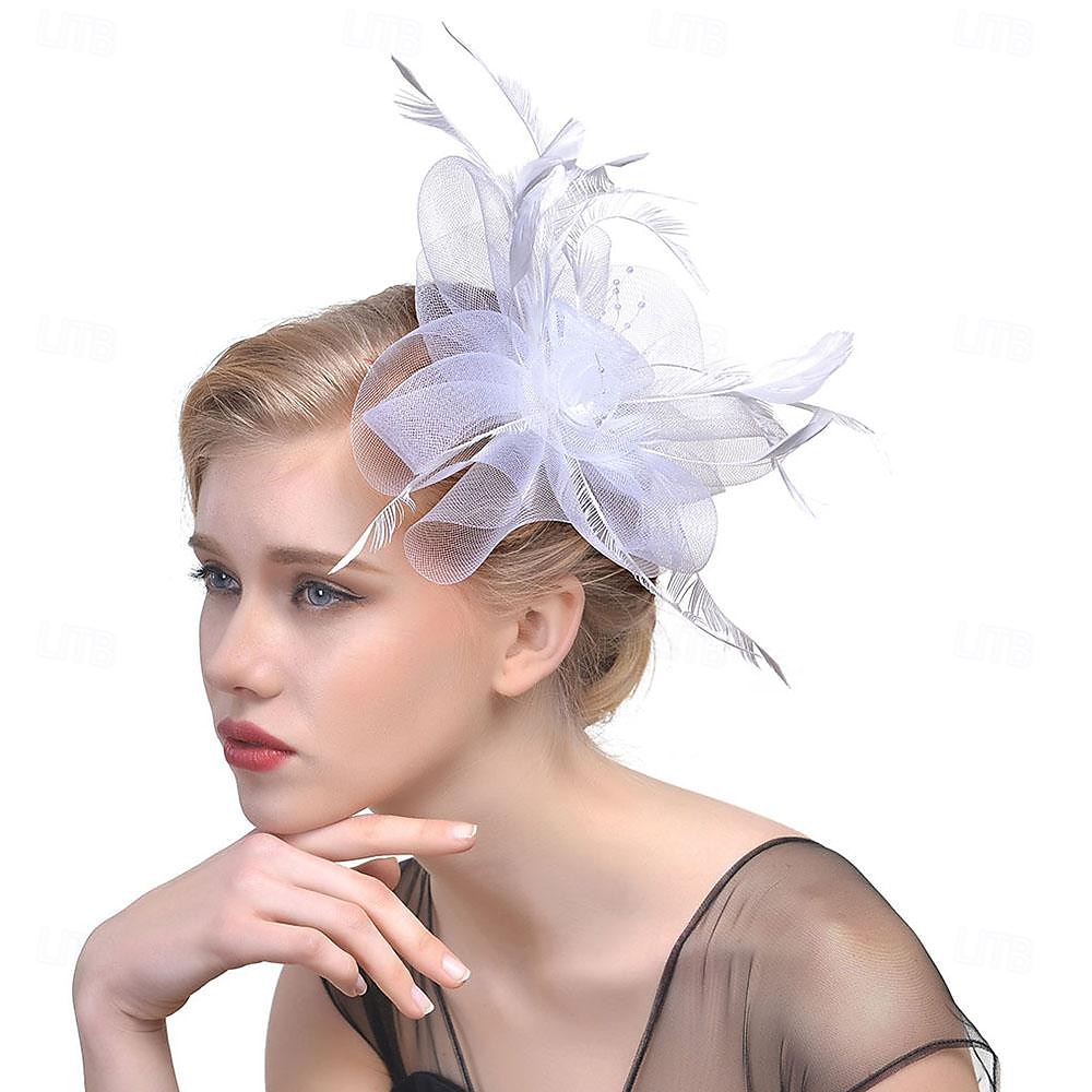 fascinators Hatter Hodeplagg organza Fedora Topplue slørhatt Hesteløp cocktail Elegant Årgang Med Fjær Sløyfer Hodeplagg Hodeplagg 2025 - $17.99 –P4