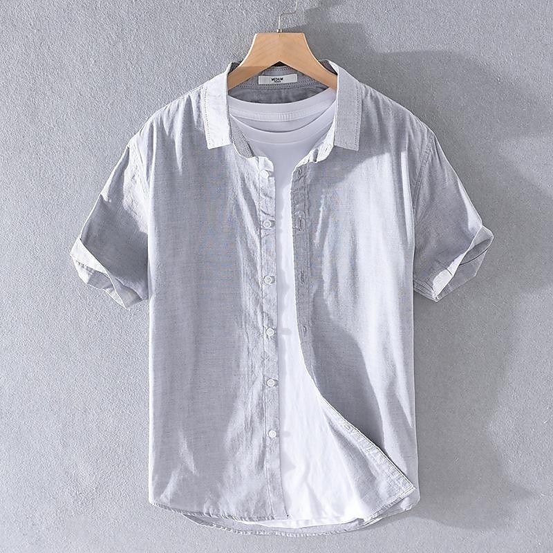 Men's Shirt Linen Shirt Casual Shirt Cotton Shirt Plain Vacation Street White Sky Blue Khaki Light Grey Short Sleeve Turndown Summer Clothing Apparel Button-Down 2025 - $16.49 –P10