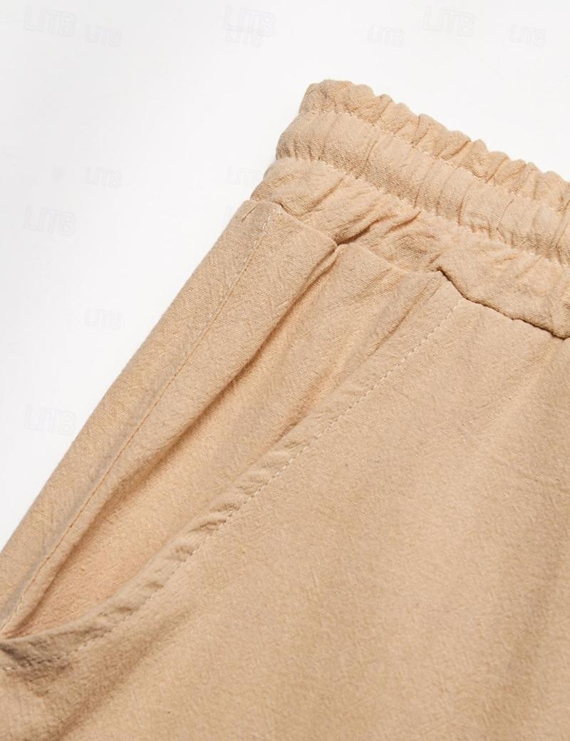 Voor heren Korte broek Linnen korte broek Zomer korte broeken Strandshorts Trekkoord Elastische taille Meerdere zakken Effen Knielengte Feest Strand Hawaii Casual Wit Khaki Inelastisch 2025 - $20.99 –P6