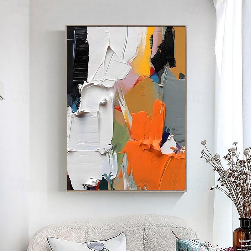 strukturierte handgemalte Leinwand gewickelt Ölgemälde Wandkunst orange weiß schwarz abstrakte Leinwand Malerei modernes Kunstwerk Öl Hand Malerei Home Interior Rahmen fertig zum Aufhängen 2025 - $131.99 –P1
