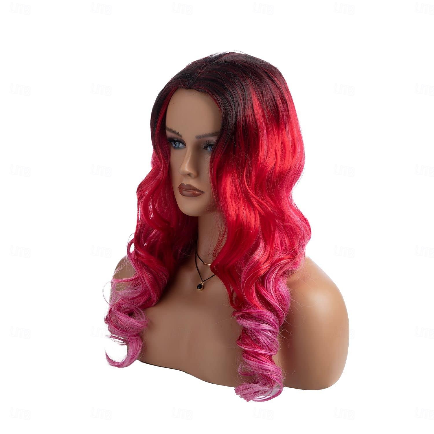 parrucche lunghe ricce ondulate rosso rosa per le donne parrucca cosplay di Halloween per feste quotidiane sintetiche naturali con parte centrale con berretto per parrucca da 21 pollici del 2025 a $18.99 –P5