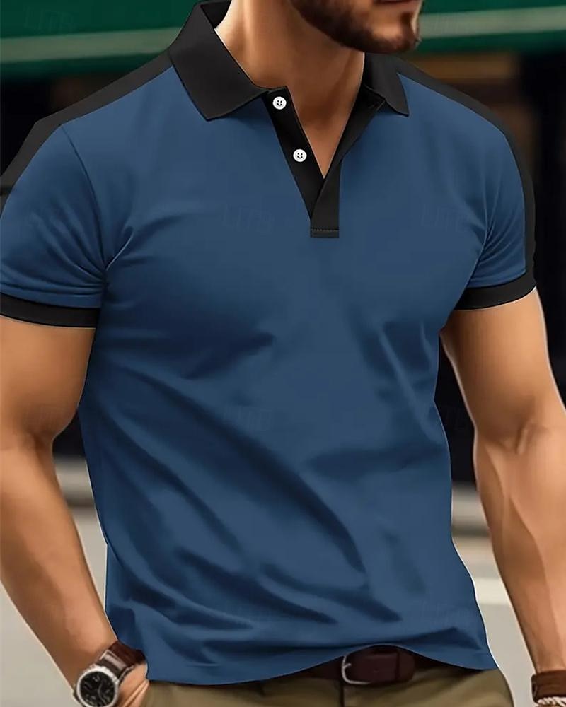 Men's Golf Shirt Golf Polo Work Casual Lapel Short Sleeve Basic Modern Color Block Patchwork Button Spring & Summer Regular Fit Wine Navy Blue sky blue Gold Beige Coffee Golf Shirt 2025 - $18.99 –P16