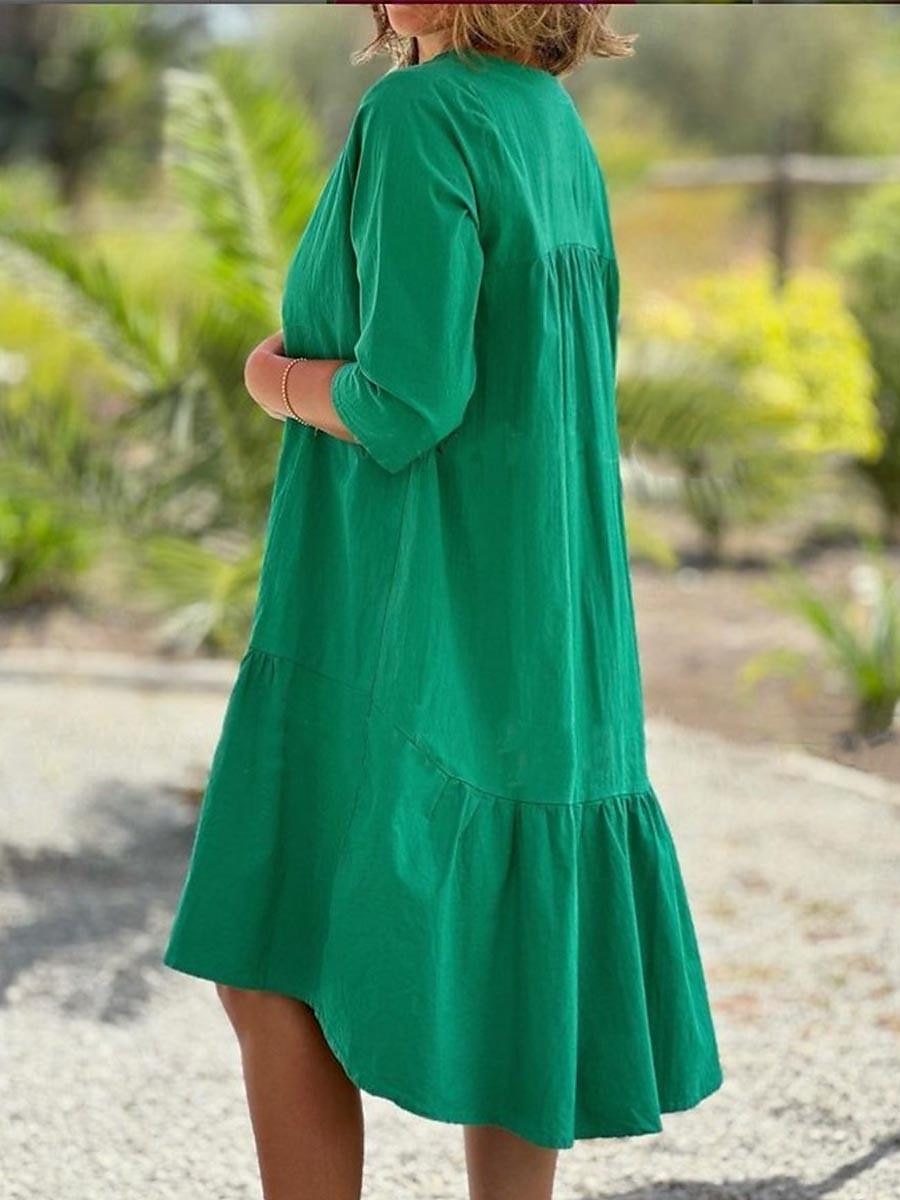 Femmes Noir Bleu Orange Été Printemps Robe Midi Robes inspirées du lin Robe en coton et lin Robe trapèze Occasionnel Vacances Coupe Ample Uni Col fendu de 2025 ? $32.99 –P4
