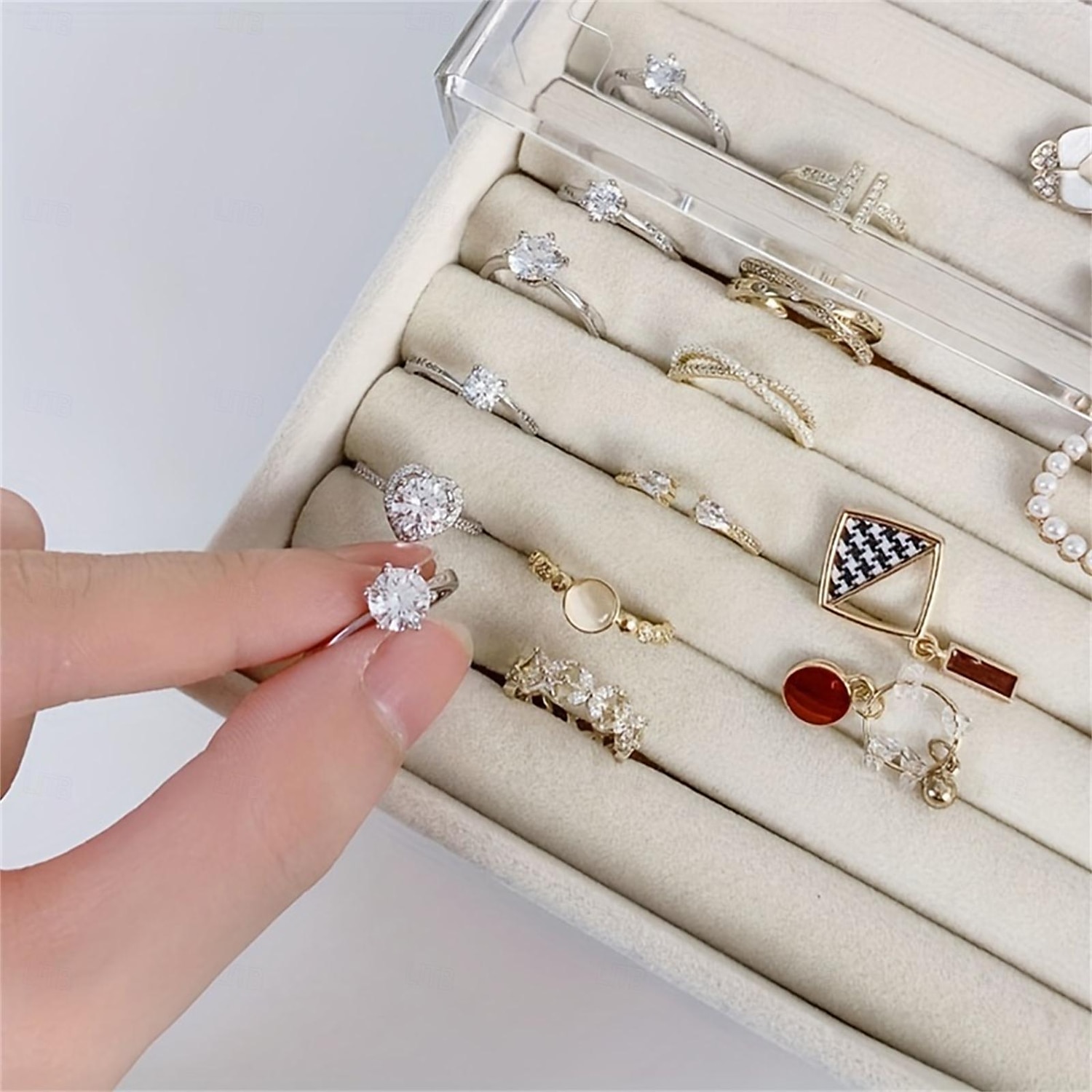 trelagers genomskinlig förvaringsbox för smycken i akryl: multifunktionellt vitrinskåp för ringar, halsband, armband, perfekt för förvaring och visning av skrivbordssmycken 2025 - $16.99 –P9