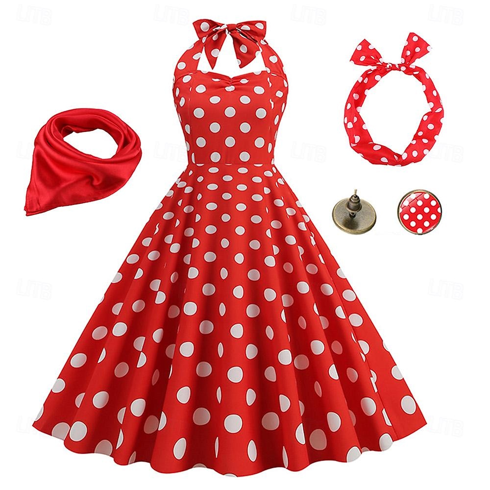 Anos 50 Retro Vintage Rockabilly Vestido swing Vestido Flare Bolinhas Fantasia Mulheres Festa / Noite Festa de Solteira Adulto Vestido Bandana Vestidos de baile de 2026 por $39.99 –P13
