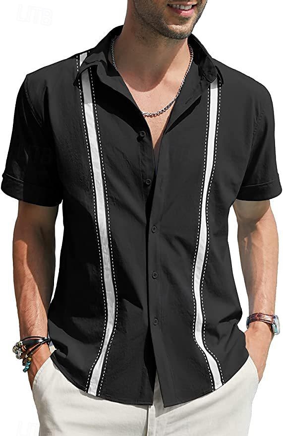 Per uomo Camicia camicia di lino Maglietta informale Camicia di cotone Color Block Hawaiano Per eventi Nero Bianco Blu marino Azzurro cielo Manica lunga Bavero Primavera & Autunno Abbigliamento del 2025 a $22.99 –P7