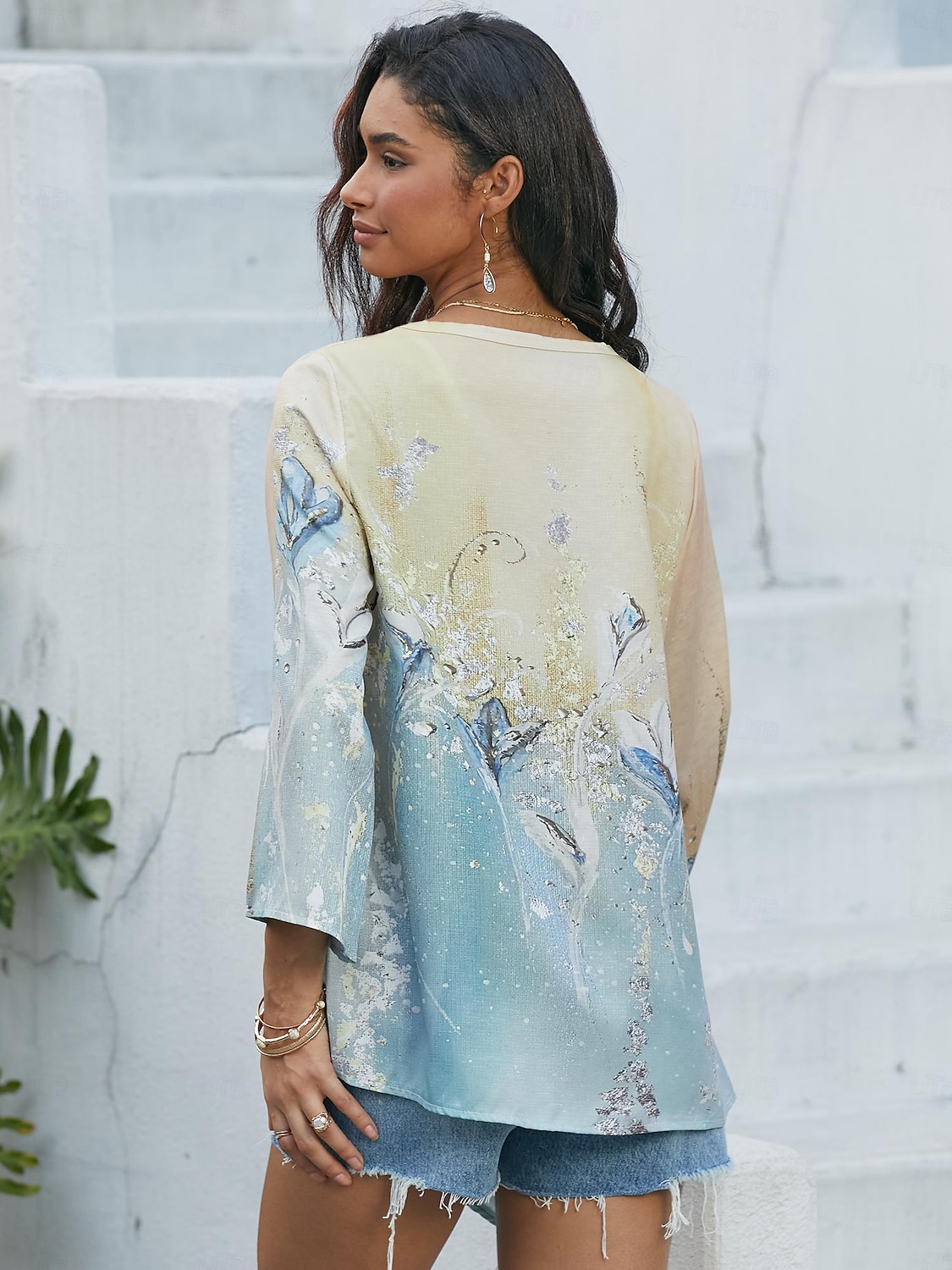 Kvinnors Blus Lång Ärmar Asymmetrisk Söm Chiffon Grundläggande Abstrakt Tryck Lång Topp Rund Nack Avslappnad Semester Gul Ljusgrön Vår Höst 2025 - $24.99 –P6