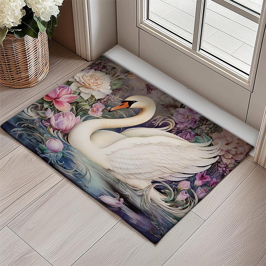 Schwanenblumen Fußmatte Küchenmatte Bodenmatte rutschfester Bereich Teppich Ölfester Teppich Indoor Outdoor Matte Schlafzimmer Dekor Badezimmermatte Eingangsbereich Teppich 2025 - $15.49 –P9