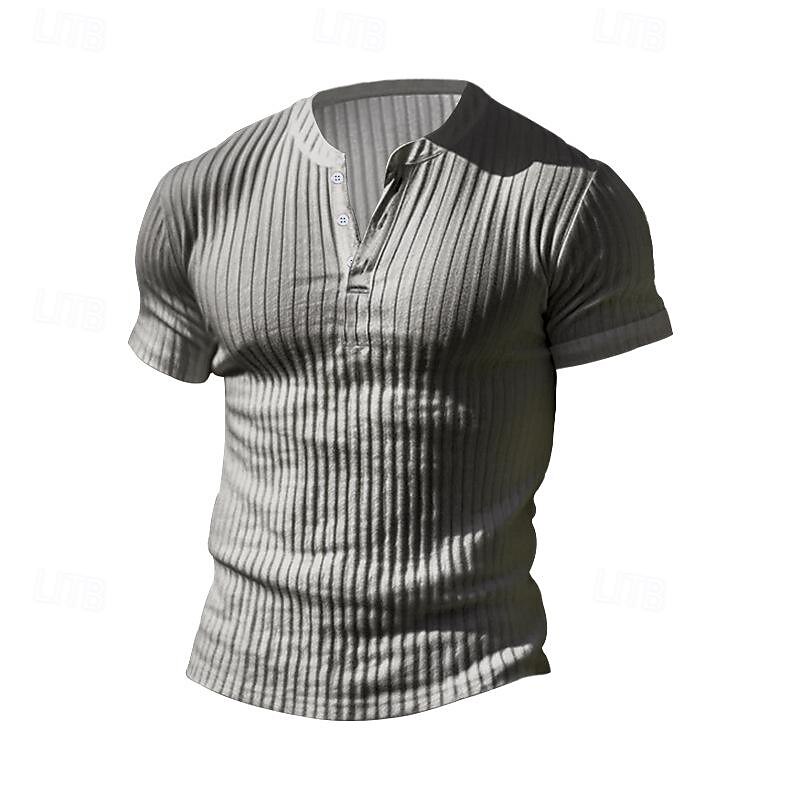 Men's Button T Shirt T Shirt Henley Shirt Tee Short Sleeve V Neck Spring & Summer Plain Pit Strip Fashion Designer Basic Vacation Street Going out Wine Black White Top Tee for Men 2025 - $12.49 –P19
