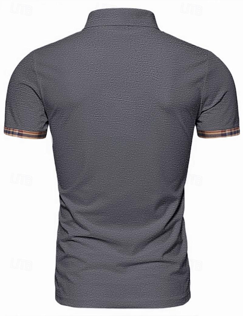 Herr POLO Shirt Golftröja Arbete Ledigt Kavajslag Ribbstickad polokrage Kortärmad Grundläggande Modern Rutig Färgblock Lappverk Knapp Vår & sommar Normal Vin Mörkgrå Marinblå Khaki grön POLO Shirt 2025 - $21.99 –P2