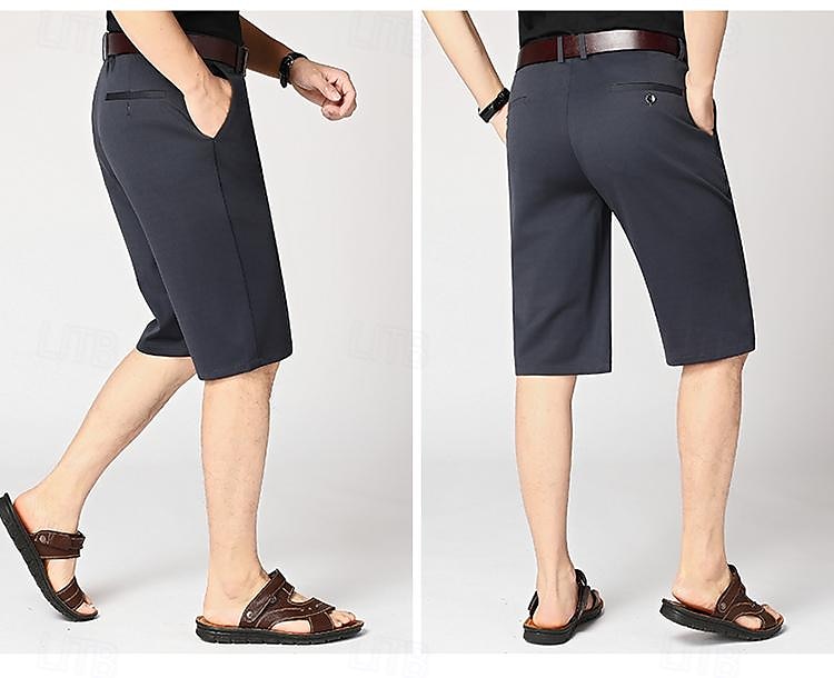 Homens Shorts sociais Shorts de trabalho Shorts casuais Bermudas de Golfe Corte alto Côr Sólida Resistente a rugas Comprimento do joelho Casual Calção Preto Azul Céu Cintura Alta Com Stretch de 2025 por $15.49 –P1
