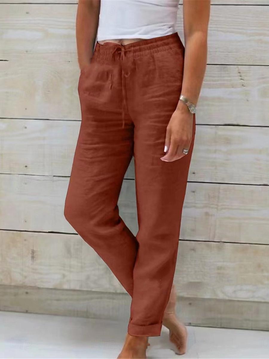 Mujer Pantalones de lino y algodón Chinos Pantalones Básico Casual Largo Alta cintura Plano Bolsillo Diseño de cordón elástico Corte alto Transpirabilidad Suave Microelástico Calle Ropa Cotidiana 2025 - $18.99 –P10