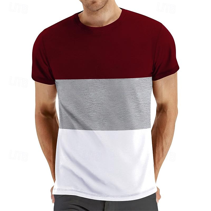 Per uomo Maglietta Camicia a Maniche Corte Manica Corta Girocollo Primavera & Estate Blocco di colori Moda Designer Essenziale Patchwork Vacanza Streetwear Uscire Vinaccia Nero Bianco Maglietta Top del 2025 a $11.99 –P5