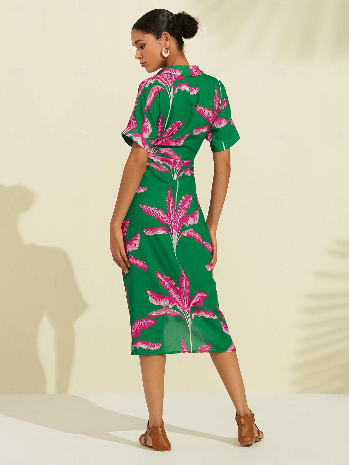 Femme Robe imprimée Robe mi-longue Robe mi-longue Vert Manche Courte Plantes Froncé Eté Col V Robe Motif S M L de 2025 ? $108.99 –P2