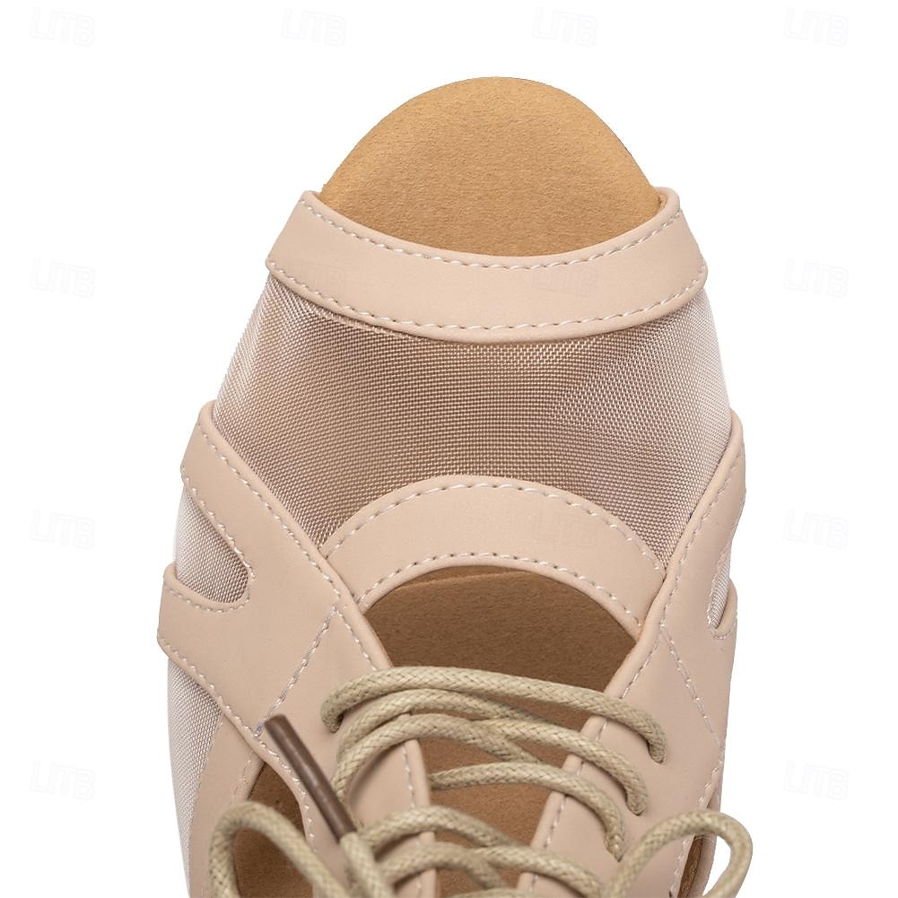 sapatos de dança de malha preta com cadarço femininos, salto baixo e sola de camurça – design elegante e aberto para apresentações de salão, latinas e festas de 2025 por $42.99 –P5