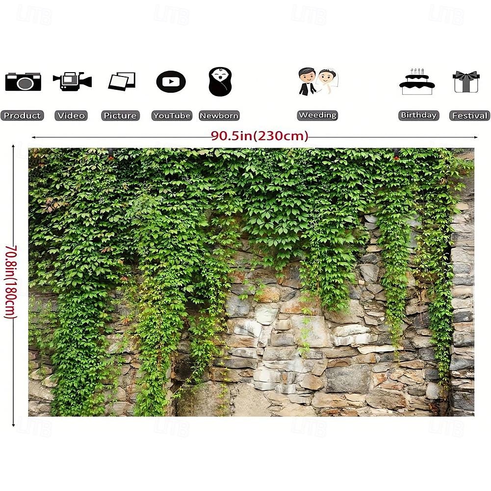1pc Spring Garden Leaves Falling Horticultural Plants Grunge Stone Wall Green Banner Leaves And Branches Covering Vintage Architecture Photo Background 2025 - $13.99 –P6