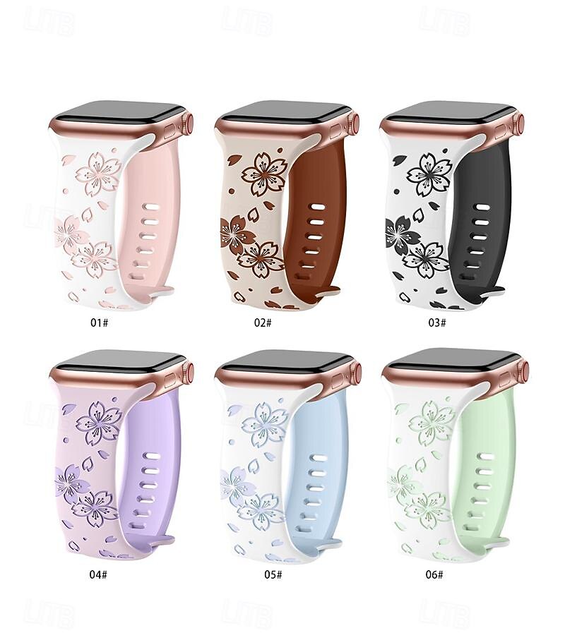 цветок с гравировкой Совместим с Ремешок для часов Apple Watch 38мм 40мм 41мм 42мм 44мм 45мм 49мм Прочный Пряжка-бабочка силиконовый Сменный ремешок для часов для iwatch Ultra 2 Series 9 8 7 SE 6 5 4 2025 - $10.99 –P1