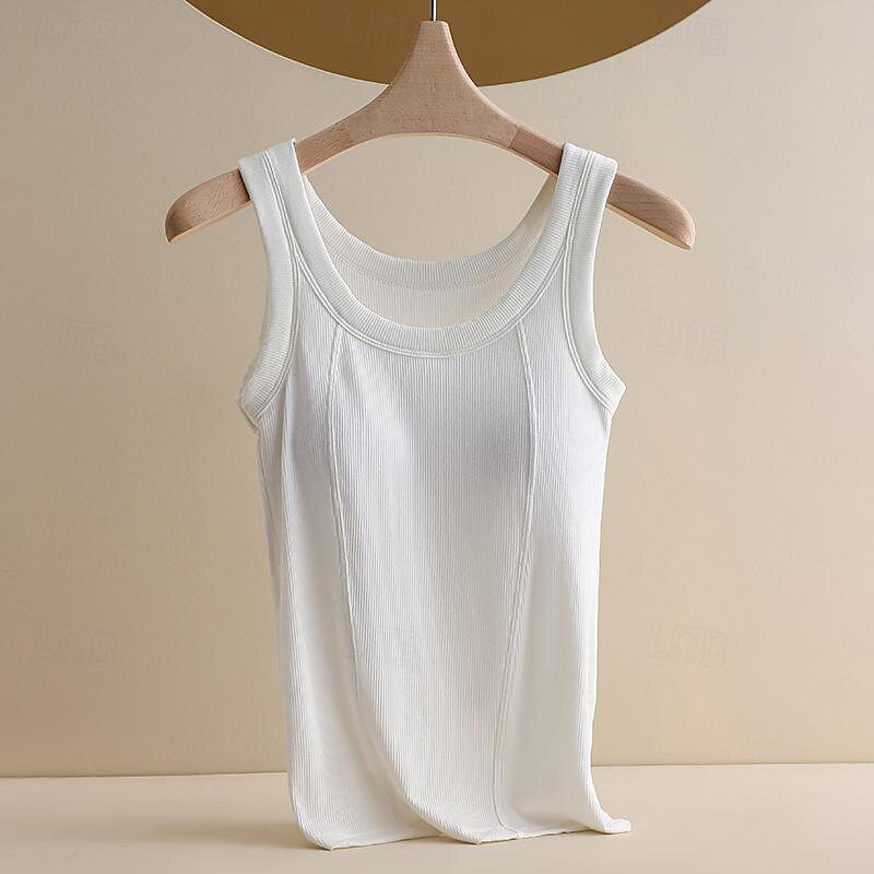 Damen Top Camisole Basic Ärmellos Reguläre Tops Rundhalsausschnitt Schwarz Weiß Braun Grau Sommer 2025 - $21.99 –P5