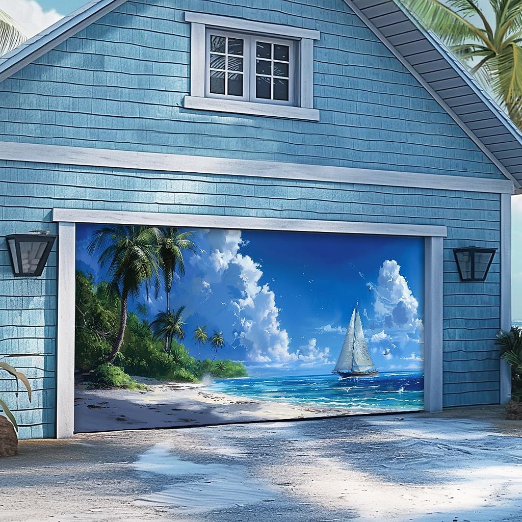 letnie wakacje na plaży baner na osłonę drzwi garażowych piękna duża dekoracja tła na zewnętrzne drzwi garażowe dekoracje ścienne domu impreza impreza parada 2025 - $33.99 –P22