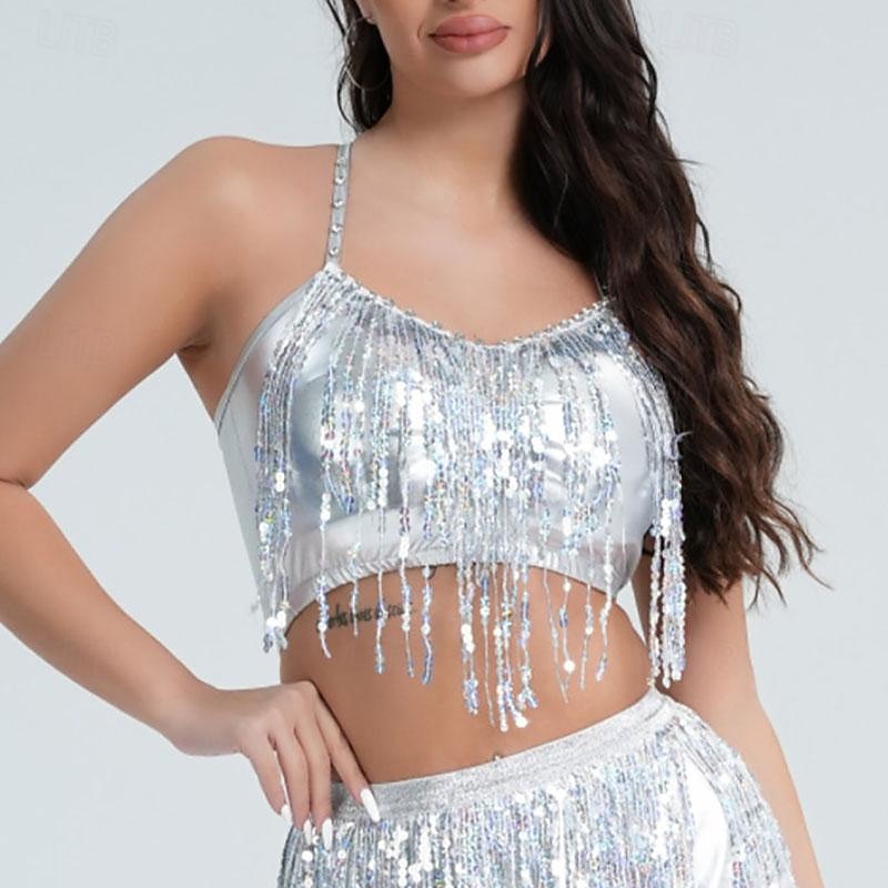 Magdans Topp Glitter Tofs Ren Färg Dam Prestanda Träning Ärmlös Hög Polyester 2025 - $33.99 –P1